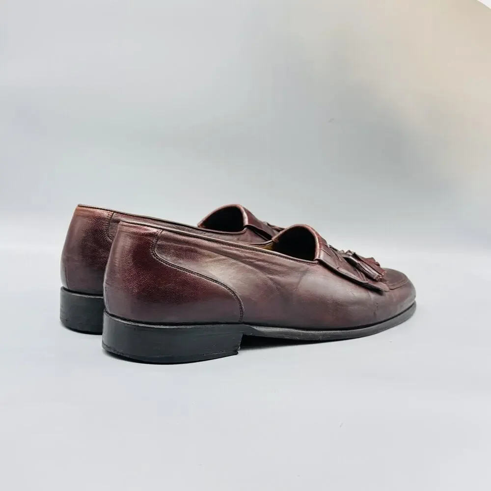Johnston Murphy Shoes Mens 12 Brown Leather Kiltie Tassel Loafers Vtg Made Italy